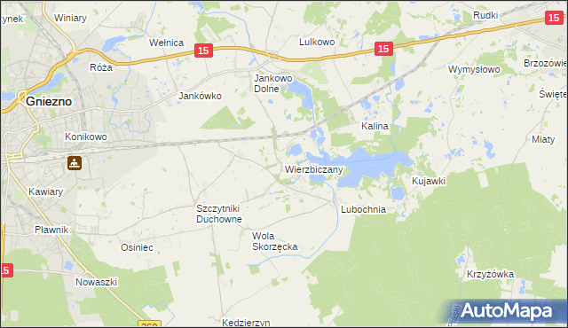 mapa Wierzbiczany gmina Gniezno, Wierzbiczany gmina Gniezno na mapie Targeo