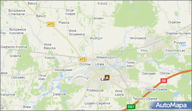 mapa Wiewiórczyn gmina Łask, Wiewiórczyn gmina Łask na mapie Targeo