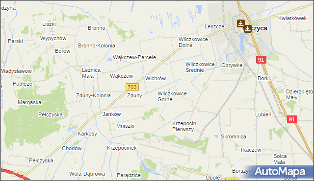 mapa Wilczkowice Górne gmina Łęczyca, Wilczkowice Górne gmina Łęczyca na mapie Targeo