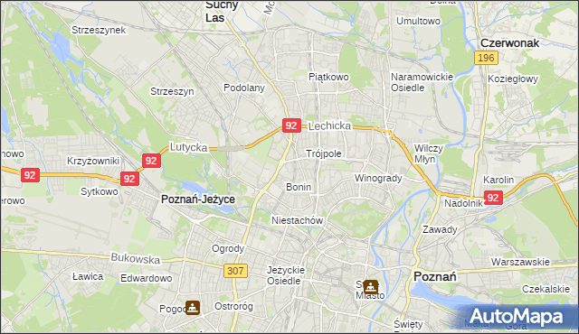 mapa Winiary gmina Poznań, Winiary gmina Poznań na mapie Targeo
