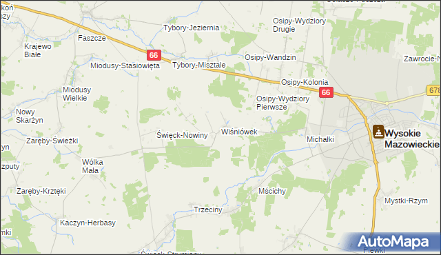 mapa Wiśniówek gmina Wysokie Mazowieckie, Wiśniówek gmina Wysokie Mazowieckie na mapie Targeo