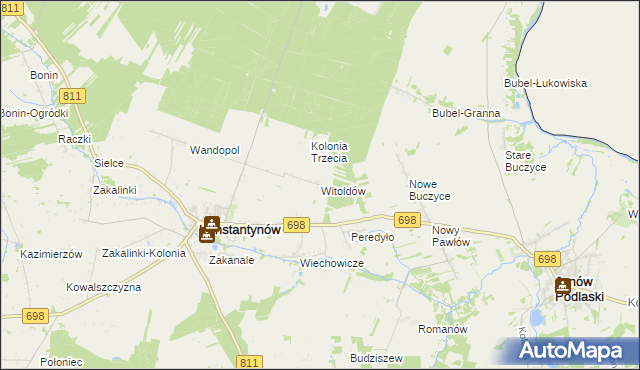 mapa Witoldów gmina Konstantynów, Witoldów gmina Konstantynów na mapie Targeo