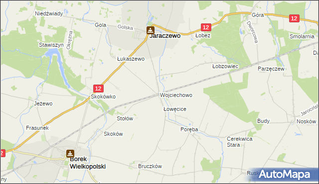 mapa Wojciechowo gmina Jaraczewo, Wojciechowo gmina Jaraczewo na mapie Targeo