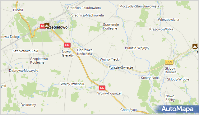 mapa Wojny-Piecki, Wojny-Piecki na mapie Targeo