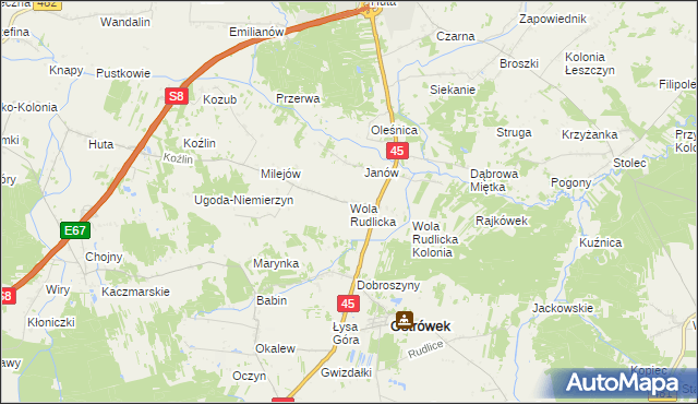 mapa Wola Rudlicka, Wola Rudlicka na mapie Targeo