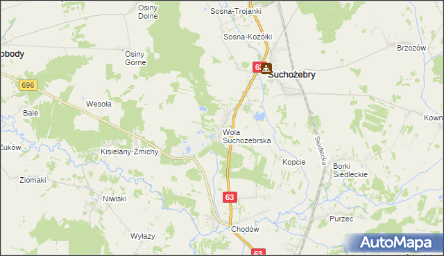 mapa Wola Suchożebrska, Wola Suchożebrska na mapie Targeo