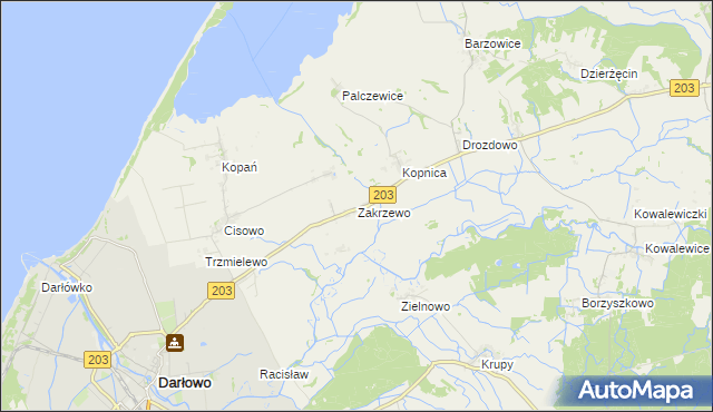 mapa Zakrzewo gmina Darłowo, Zakrzewo gmina Darłowo na mapie Targeo