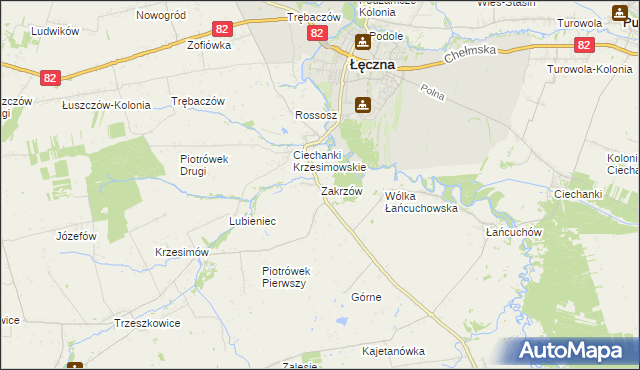 mapa Zakrzów gmina Łęczna, Zakrzów gmina Łęczna na mapie Targeo