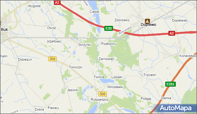 mapa Żarnowiec gmina Dopiewo, Żarnowiec gmina Dopiewo na mapie Targeo