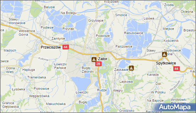 mapa Zator powiat oświęcimski, Zator powiat oświęcimski na mapie Targeo