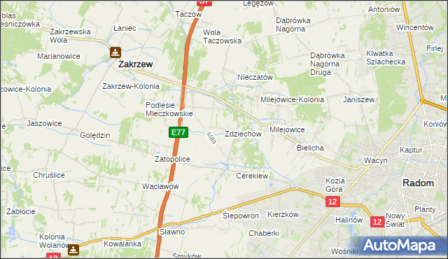 mapa Zdziechów gmina Zakrzew, Zdziechów gmina Zakrzew na mapie Targeo