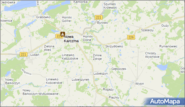 mapa Zimne Zdroje gmina Nowa Karczma, Zimne Zdroje gmina Nowa Karczma na mapie Targeo