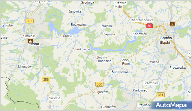 mapa Złotniki Lubańskie, Złotniki Lubańskie na mapie Targeo