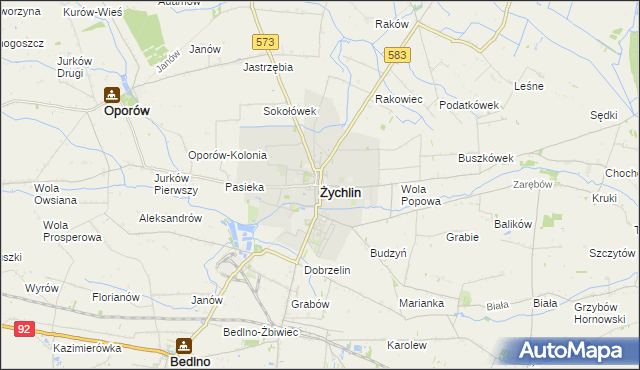 mapa Żychlin powiat kutnowski, Żychlin powiat kutnowski na mapie Targeo