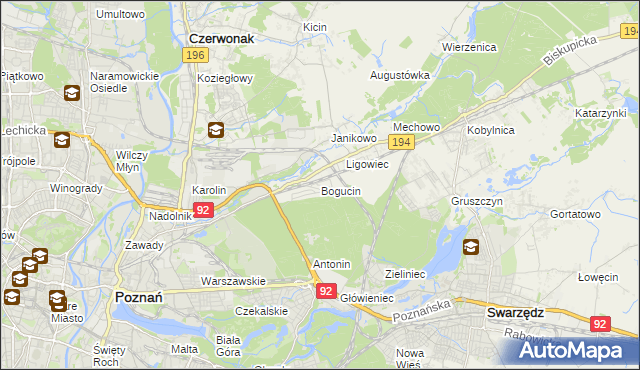 mapa Bogucin gmina Swarzędz, Bogucin gmina Swarzędz na mapie Targeo