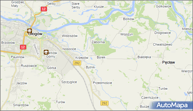 mapa Borek gmina Głogów, Borek gmina Głogów na mapie Targeo