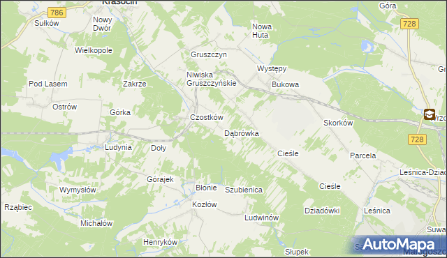 mapa Dąbrówka gmina Krasocin, Dąbrówka gmina Krasocin na mapie Targeo