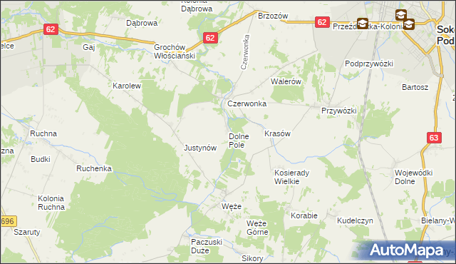 mapa Dolne Pole gmina Sokołów Podlaski, Dolne Pole gmina Sokołów Podlaski na mapie Targeo