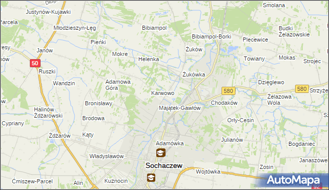 mapa Gawłów gmina Sochaczew, Gawłów gmina Sochaczew na mapie Targeo