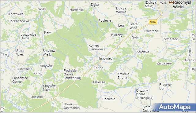 mapa Janowiec gmina Radomyśl Wielki, Janowiec gmina Radomyśl Wielki na mapie Targeo