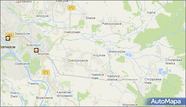 mapa Krzyków gmina Czernica, Krzyków gmina Czernica na mapie Targeo