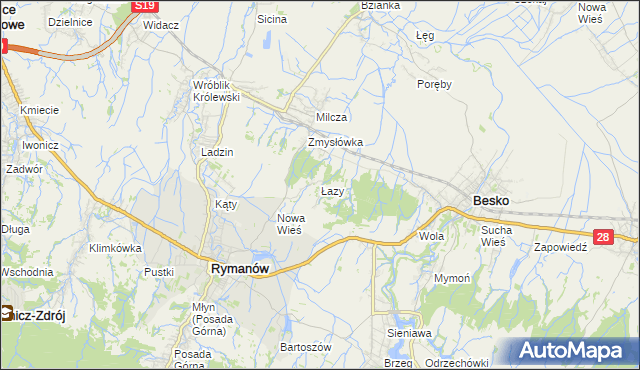mapa Łazy gmina Rymanów, Łazy gmina Rymanów na mapie Targeo