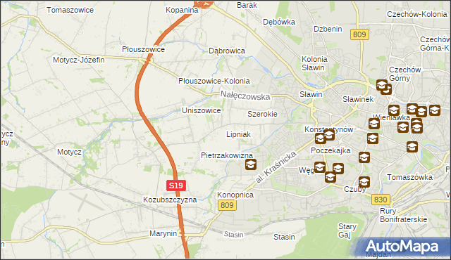 mapa Lipniak gmina Konopnica, Lipniak gmina Konopnica na mapie Targeo