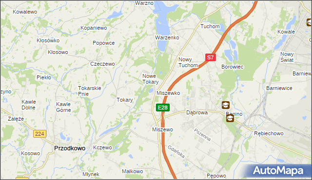 mapa Miszewko gmina Żukowo, Miszewko gmina Żukowo na mapie Targeo