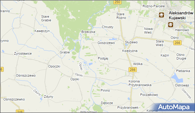 mapa Podgaj gmina Aleksandrów Kujawski, Podgaj gmina Aleksandrów Kujawski na mapie Targeo
