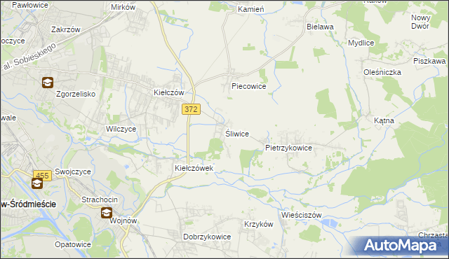 mapa Śliwice gmina Długołęka, Śliwice gmina Długołęka na mapie Targeo