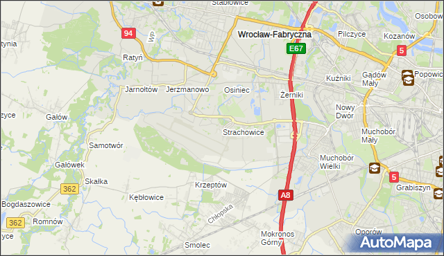 mapa Strachowice gmina Wrocław, Strachowice gmina Wrocław na mapie Targeo
