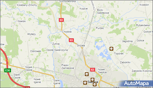 mapa Strzała gmina Siedlce, Strzała gmina Siedlce na mapie Targeo