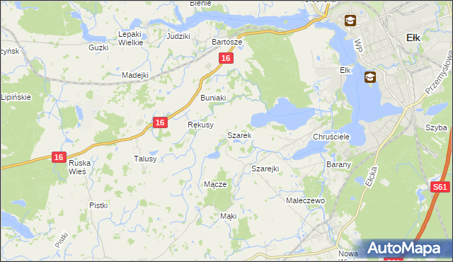 mapa Szarek gmina Ełk, Szarek gmina Ełk na mapie Targeo