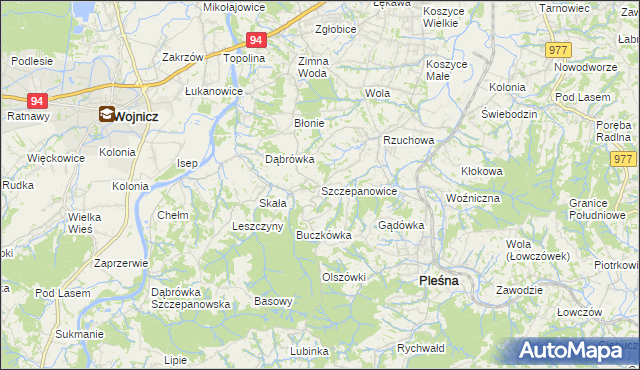 mapa Szczepanowice gmina Pleśna, Szczepanowice gmina Pleśna na mapie Targeo