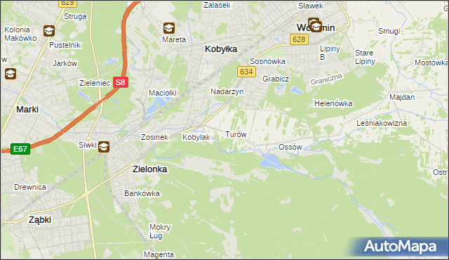 mapa Turów gmina Wołomin, Turów gmina Wołomin na mapie Targeo