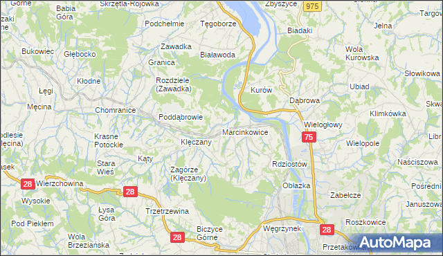 mapa Marcinkowice gmina Chełmiec, Marcinkowice gmina Chełmiec na mapie Targeo