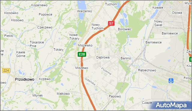 mapa Dąbrowa gmina Żukowo, Dąbrowa gmina Żukowo na mapie Targeo