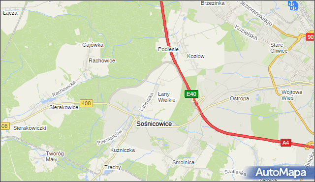 mapa Łany Wielkie gmina Sośnicowice, Łany Wielkie gmina Sośnicowice na mapie Targeo