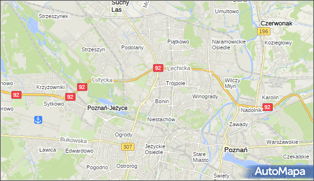 mapa Winiary gmina Poznań, Winiary gmina Poznań na mapie Targeo
