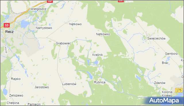 mapa Kraśnik gmina Recz, Kraśnik gmina Recz na mapie Targeo
