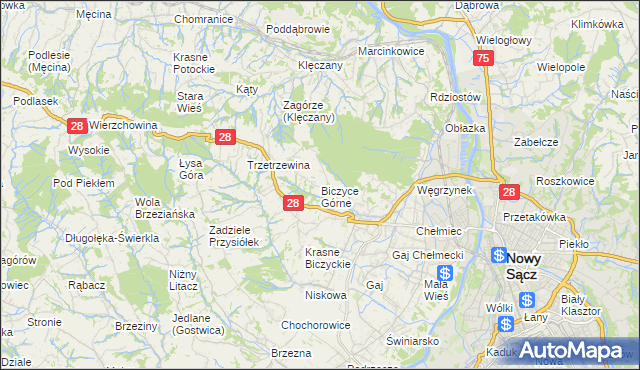 mapa Biczyce Górne, Biczyce Górne na mapie Targeo
