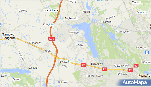 mapa Chyby gmina Tarnowo Podgórne, Chyby gmina Tarnowo Podgórne na mapie Targeo
