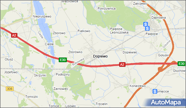 mapa Dopiewo, Dopiewo na mapie Targeo