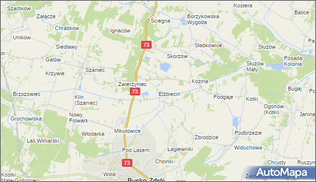 mapa Elżbiecin gmina Busko-Zdrój, Elżbiecin gmina Busko-Zdrój na mapie Targeo