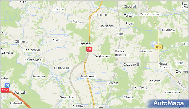 mapa Grębiszew, Grębiszew na mapie Targeo