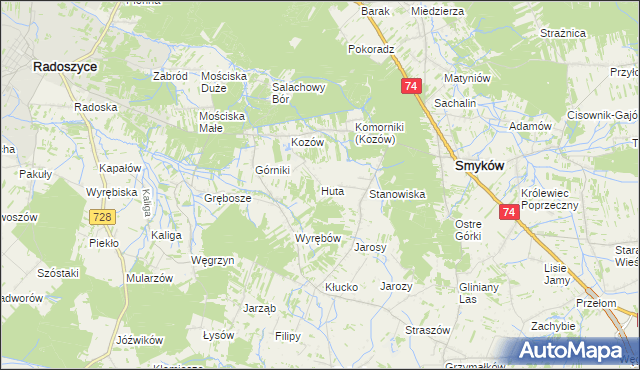 mapa Huta gmina Radoszyce, Huta gmina Radoszyce na mapie Targeo