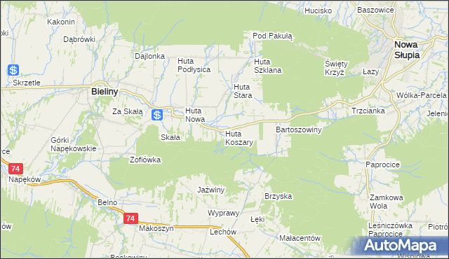 mapa Huta Koszary, Huta Koszary na mapie Targeo