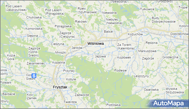 mapa Jazowa gmina Wiśniowa, Jazowa gmina Wiśniowa na mapie Targeo