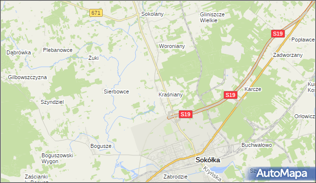 mapa Kraśniany, Kraśniany na mapie Targeo