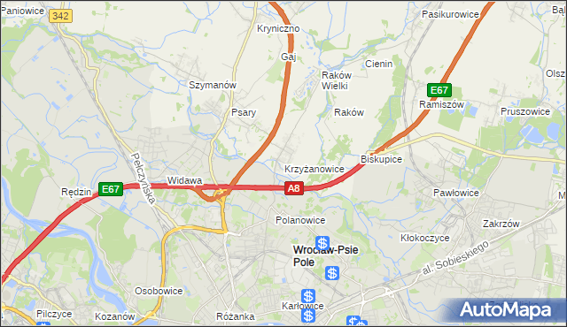 mapa Krzyżanowice gmina Wisznia Mała, Krzyżanowice gmina Wisznia Mała na mapie Targeo
